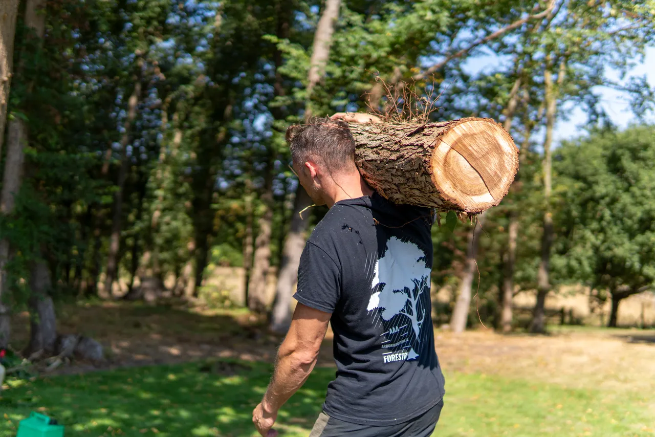 Tree Surgeon Log Over Shoulder