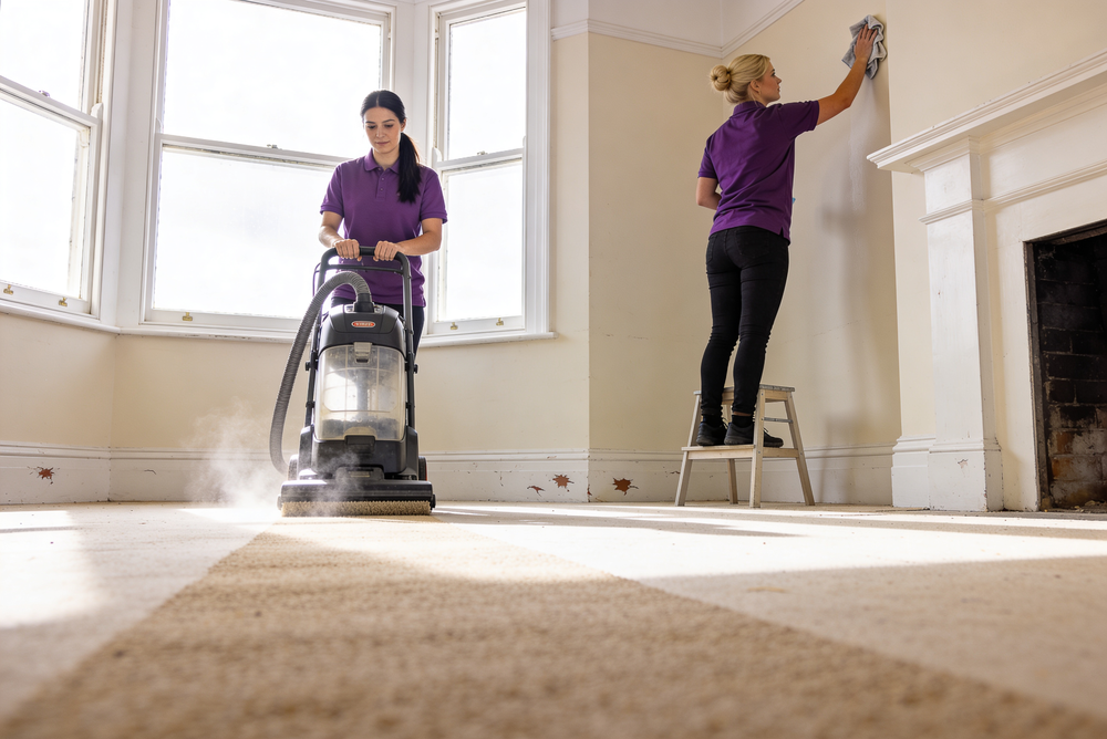 Cleaners In Living Room Doing Deep Clean