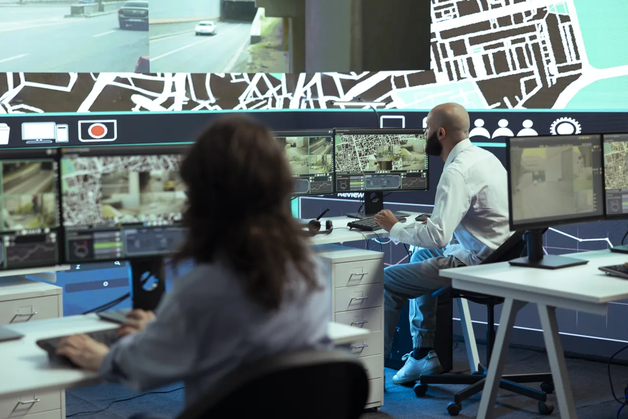 Two People In Office Monitoring Cctv
