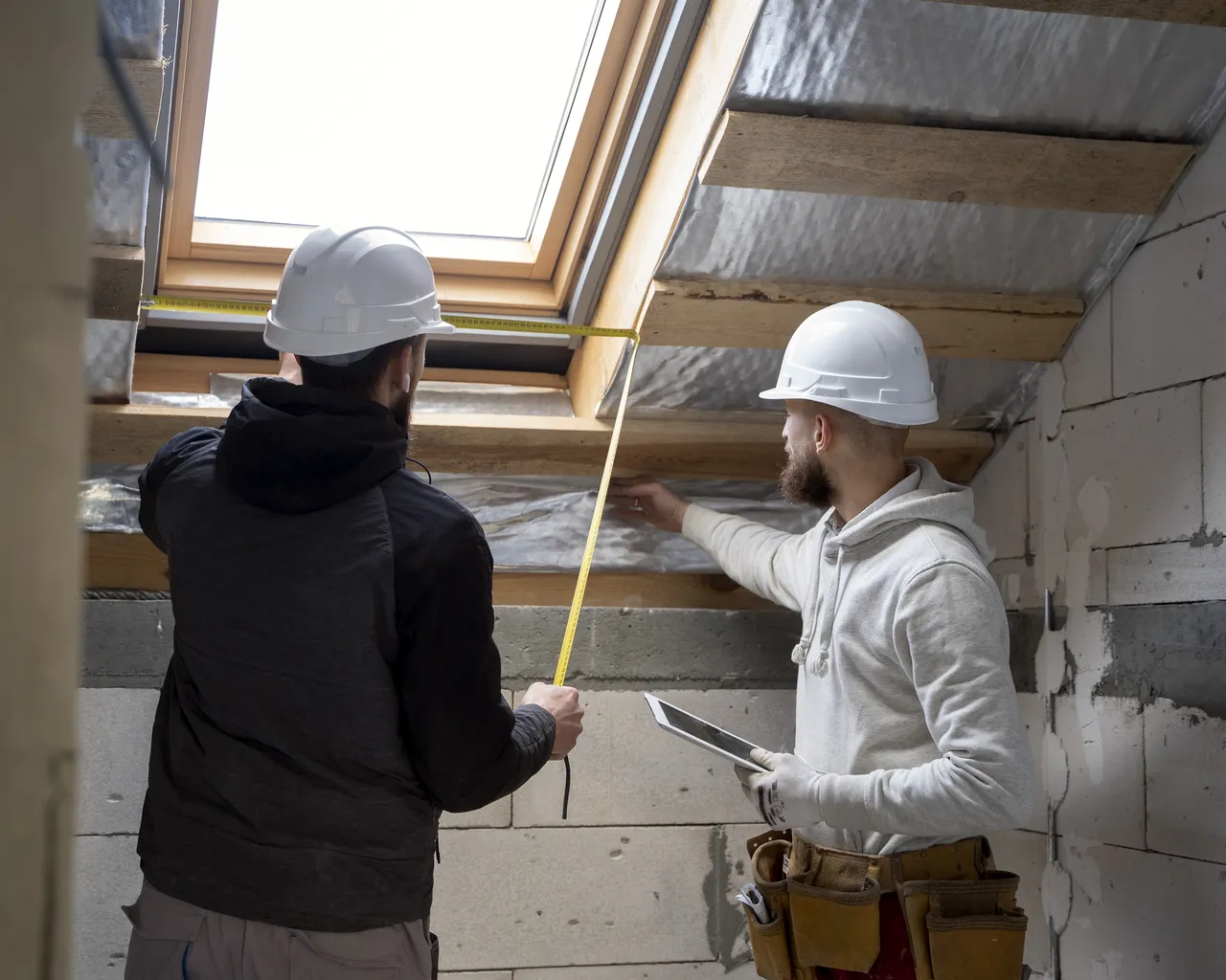 Workmen Working On Loft Conversion