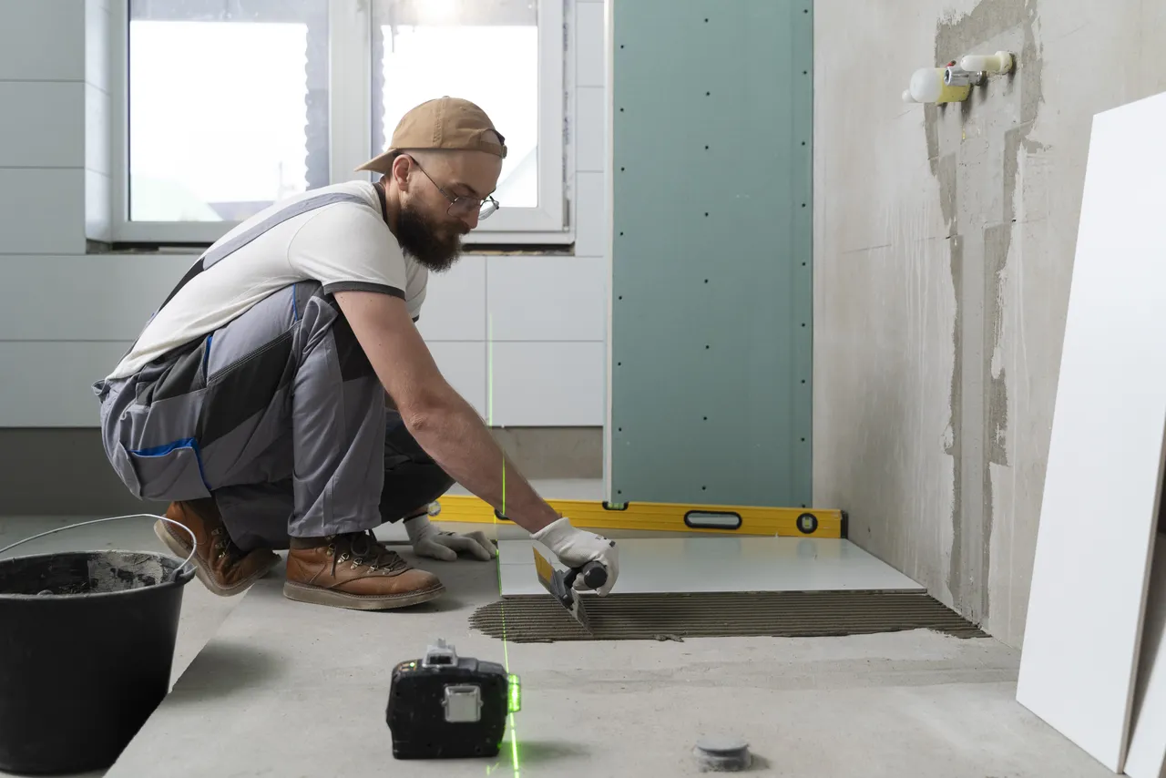 Tiler Working Renovation Bathroom