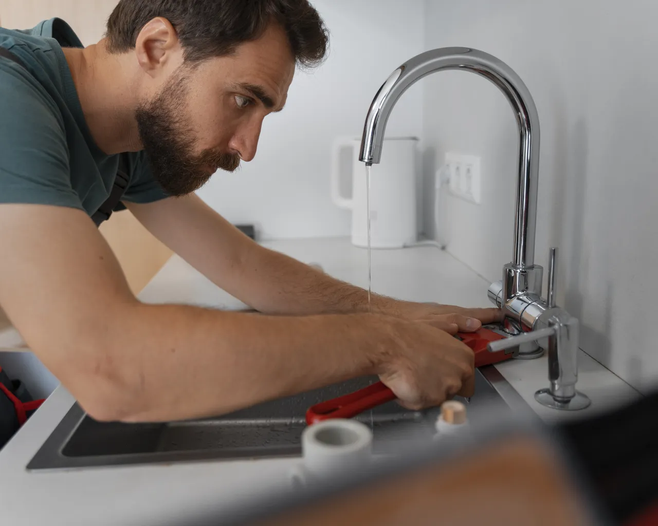 Side View Man Working As Plumber 1